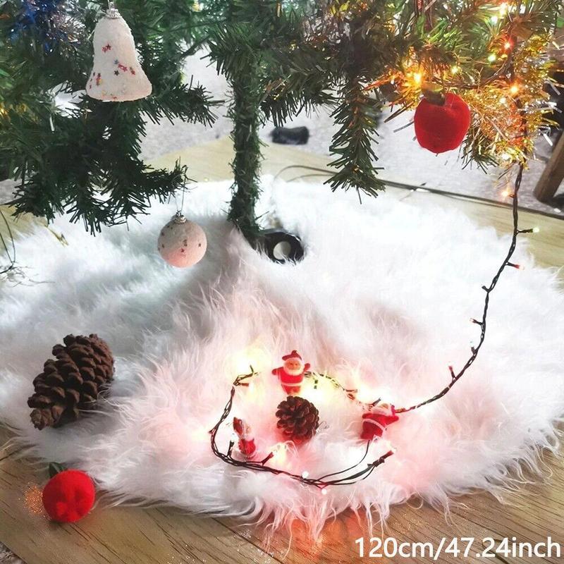 Solid Color Christmas Tree Skirt, 1 Count Soft Plush Faux Fur Xmas Tree Skirt, Holiday Party Decoration Supplies for Home Party Festival