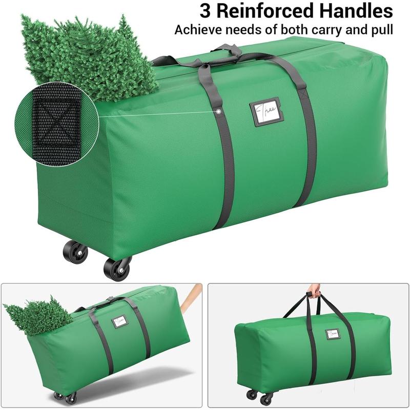 Rolling Christmas Tree Storage Bag, Waterproof Anti-Tear Heavy-Duty 600D Oxford Cloth Christmas 9 Ft Tree Storage Box with Rolling Wheels,Dark green