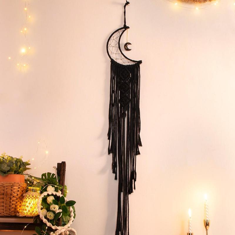 Moon & Star Design Bohemian Macrame Hanging Decor, 2pcs Boho Style Tassel Wall Hanging, Wall Decor for Home Living Room Bedroom