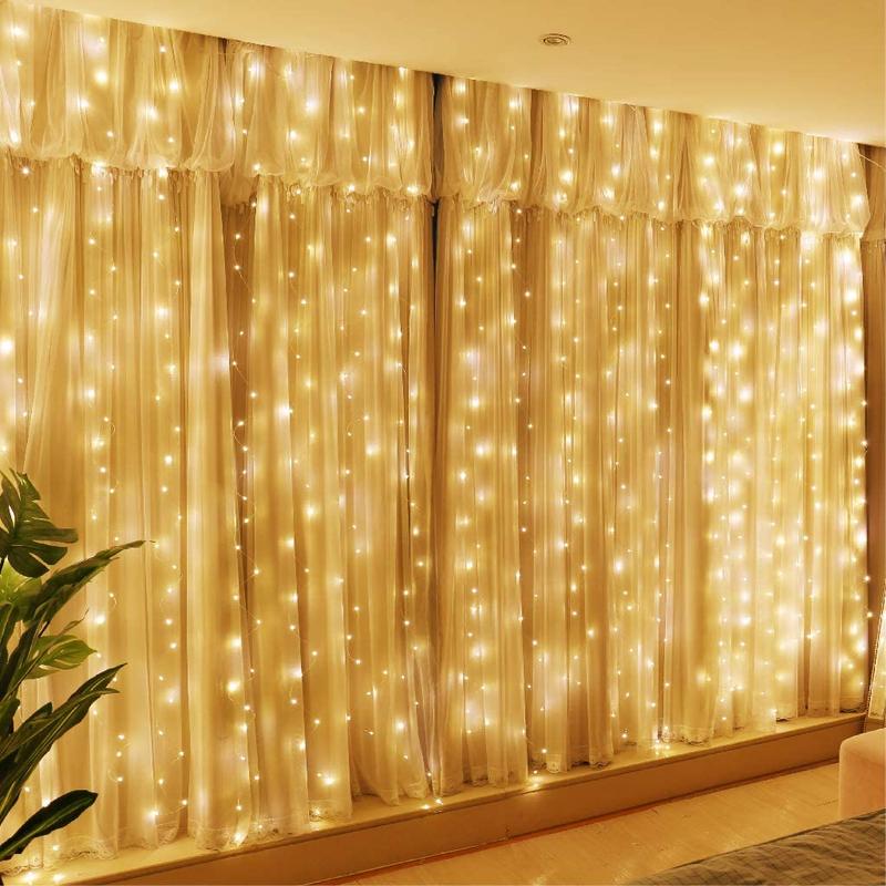 HXWEIYE 300LED Fairy Curtain Lights, USB Plug in 8 Modes Christmas Fairy String Hanging Lights with Remote Controller for Bedroom, Indoor, Outdoor, Weddings, Party, Decorations