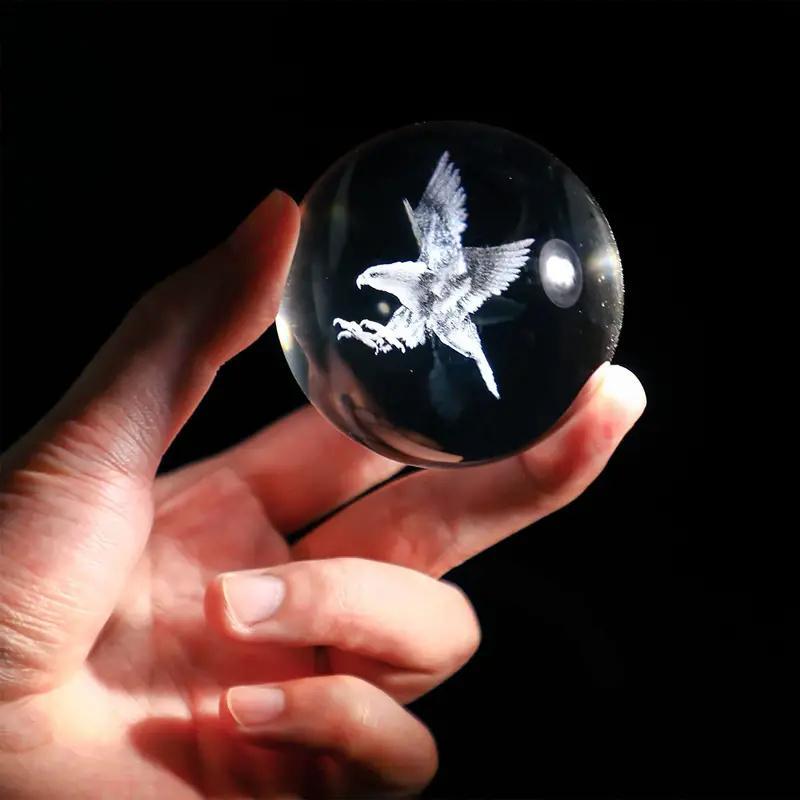 Eagle Design Crystal Ball, 1 Count 3D Laser Engraved Glass Ball with Holder, Decorative Ornament for Home Office Desk, Home Decor Supplies