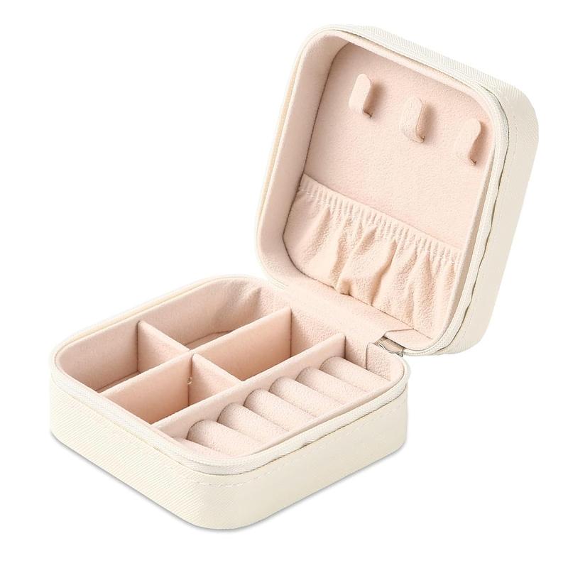 Portable Travel Mini Jewelry Box Leather Jewellery Ring Organizer Case Storage Gift Box Women (white).