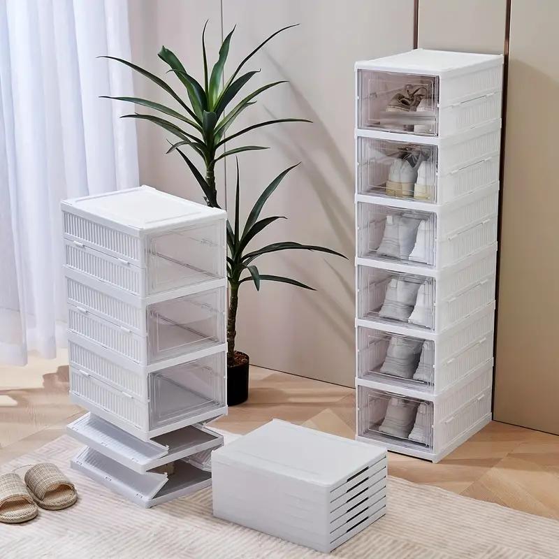 Lution Foldable Shoe Rack for Shoes up to Size 14 – 6-Layer Stackable Storage Box with Lids, Dustproof and Installation-Free Cover Organiser Leather