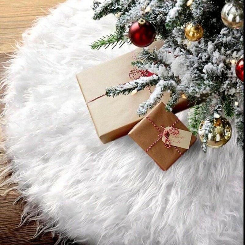 Solid Color Christmas Tree Skirt, 1 Count Soft Plush Faux Fur Xmas Tree Skirt, Holiday Party Decoration Supplies for Home Party Festival