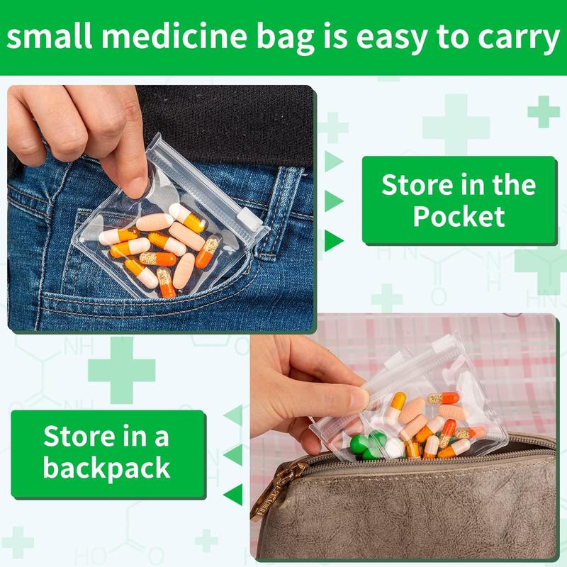 Reusable Pill Storage Pouch Bags (14 Pieces), Small Portable Pill Baggies Pill Packets for Medicine Travel Organizer with Zipper Slide Lock for Self Sealing