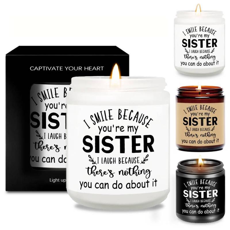 Smile Because You're My Sister Jar Shaped Lavender Scented Soy Wax Candle, Funny Sisters Candle, Perfect Gifts for Older Sister Little Sister Twin Women