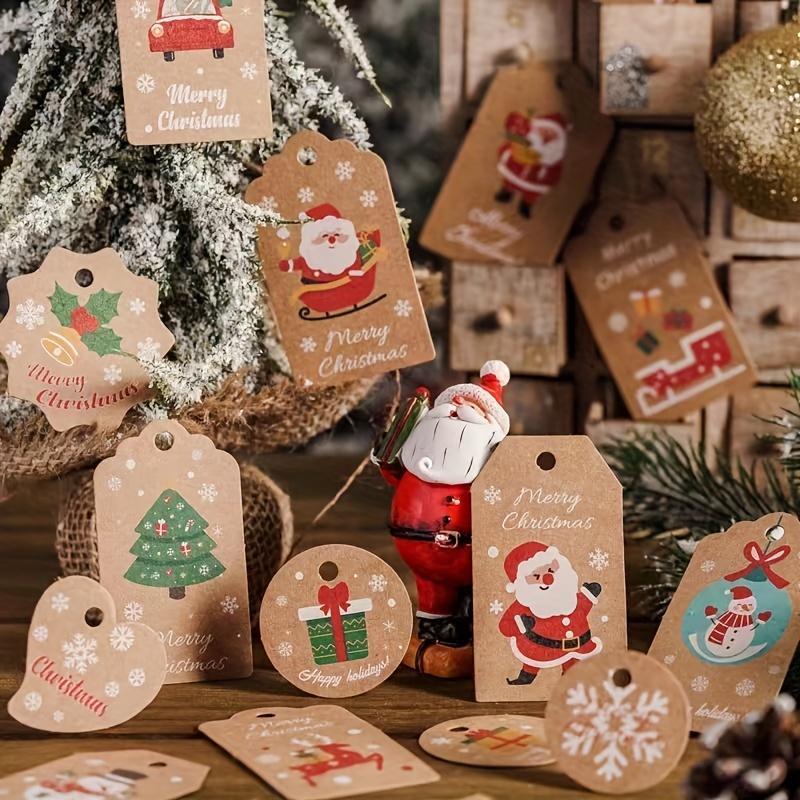 Christmas Gift Tag with Twine, 50pcs pack Christmas Cartoon Pattern Gift Tag, Gift Decor Hang Tag for Christmas Party