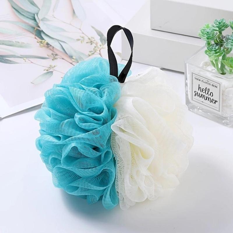 Random Color Bath Foaming Ball, 1 Count Bathroom Scrubbing Ball with Hanging Straps, Exfoliating Mesh Loofah Shower Ball, Bathroom Accessories