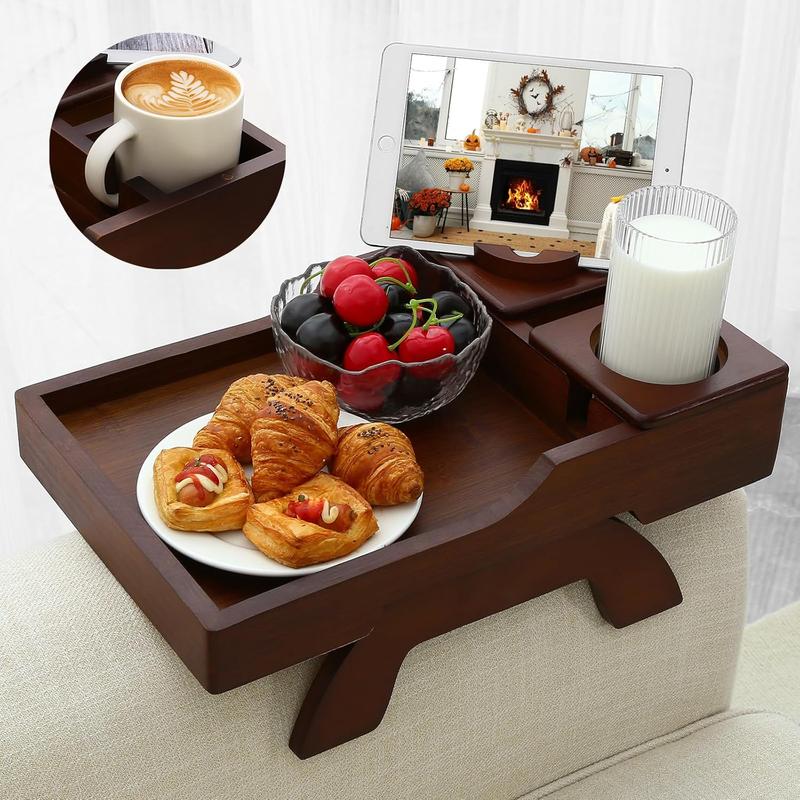 Couch Cup Holder, 4-in-1 Side Couch Arm Tray with Phone&Pad Holder, Sofa Clip on Side Table for Wide Couches Arm, Suitable for Home Drinks Remote Snacks