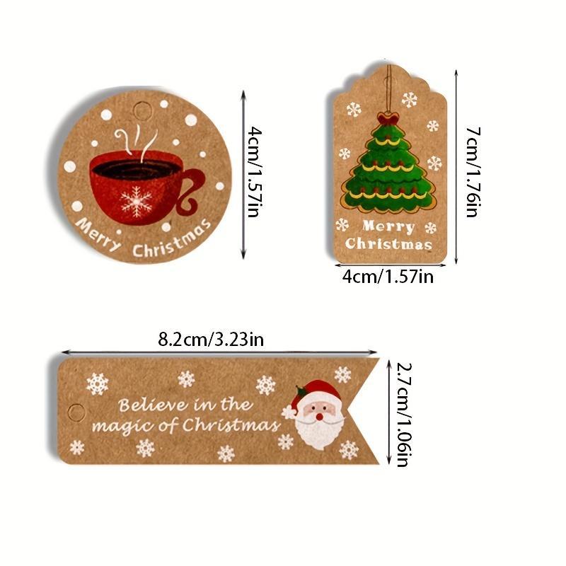 Christmas Gift Tag with Twine, 50pcs pack Christmas Cartoon Pattern Gift Tag, Gift Decor Hang Tag for Christmas Party