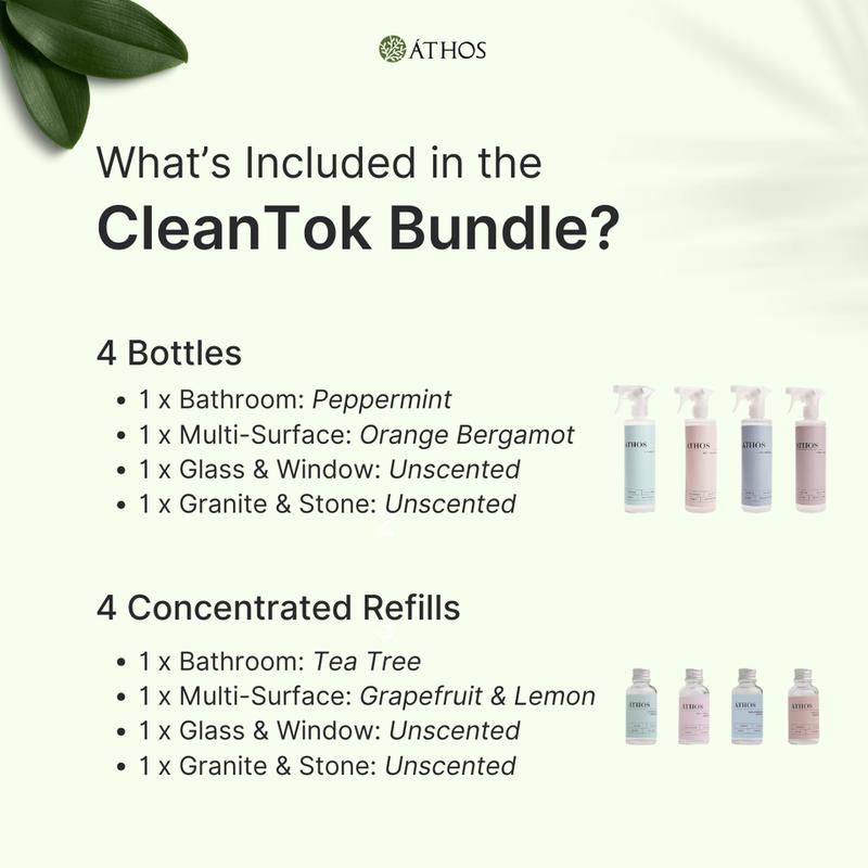 ÁTHOS CleanTok Bundle – Eco-Friendly Cleaning Favorites: Bathroom, Multi-Surface, Glass & Granite – Non-Toxic, Plant-Powered Solutions for Every Household Corner