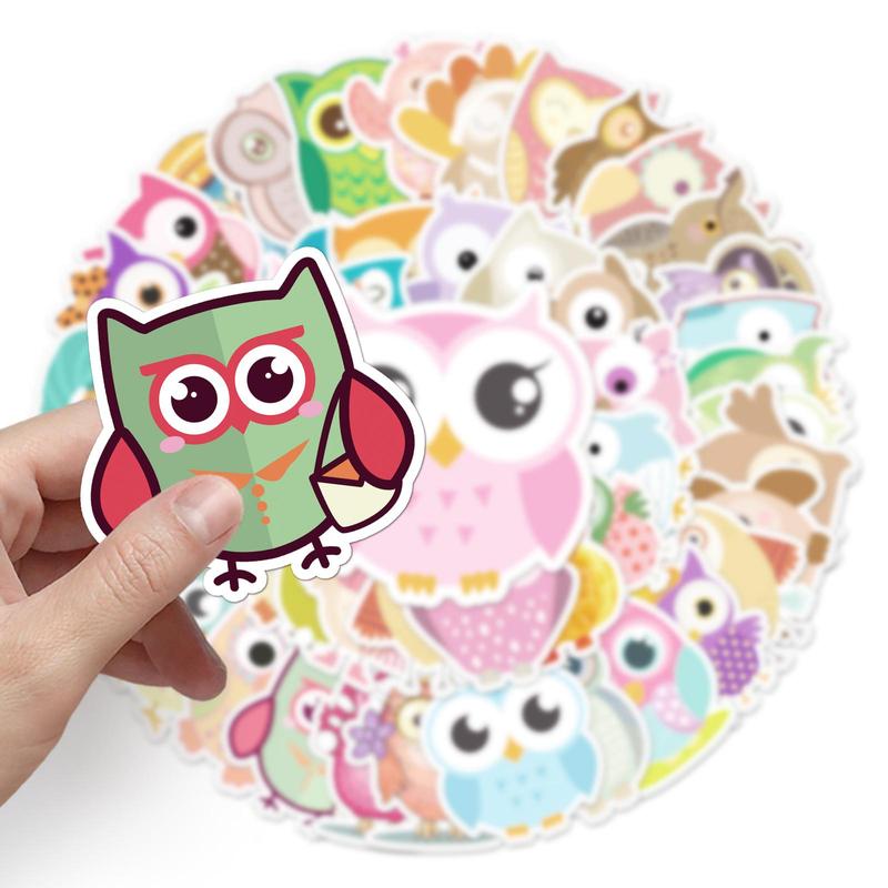 50pcs Cartoon Owl Pattern Sticker, Waterproof Cartoon Sticker, Decoration Sticker For Phone Case, Computer, Guitar, Bag, Water Cup, Scrapbook