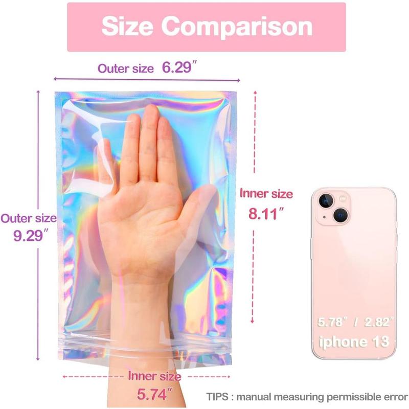 Resealable Holographic Bags Small Ziplock Plastic Smell Proof Baggies for Party Favor Food Storage, Lip Gloss, Candy, Cosmetic Packaging