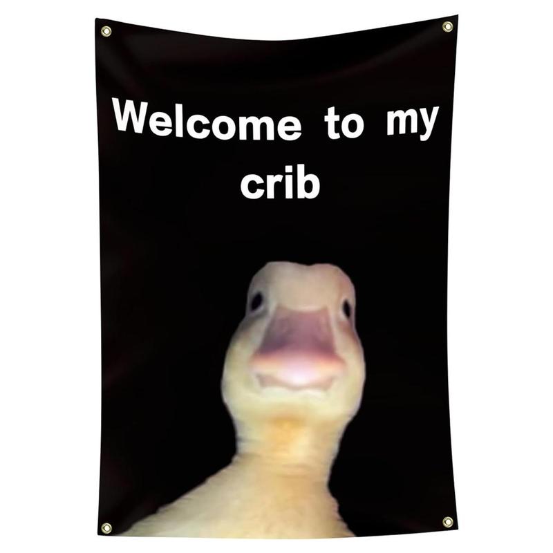 Welcome To My Crib Letter & Duck Pattern Decorative Flag, Hanging Decorative Room Banner, Decorative Flag for College Dorms, Home Decor, Fall Decor