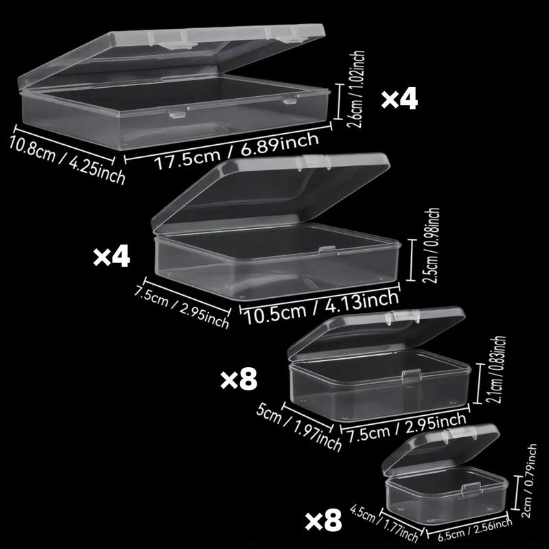 Clear Storage Box with Hinged Lid, 24pcs set Mixed Size Transparent Storage Box, Plastic Containers, Suitable for Small Items and Handmade Projects, Durable Storage Box