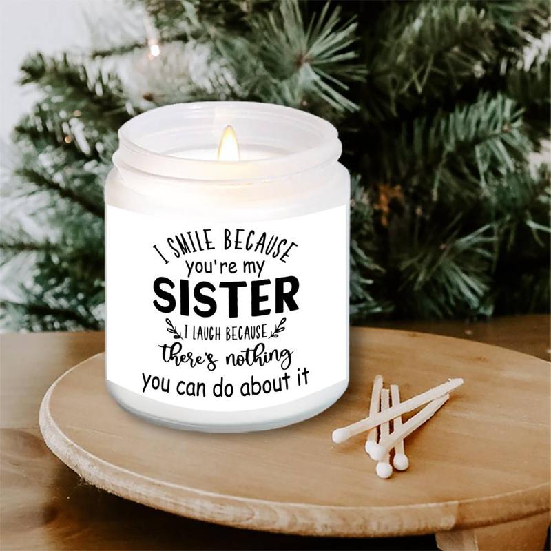 Smile Because You're My Sister Jar Shaped Lavender Scented Soy Wax Candle, Funny Sisters Candle, Perfect Gifts for Older Sister Little Sister Twin Women