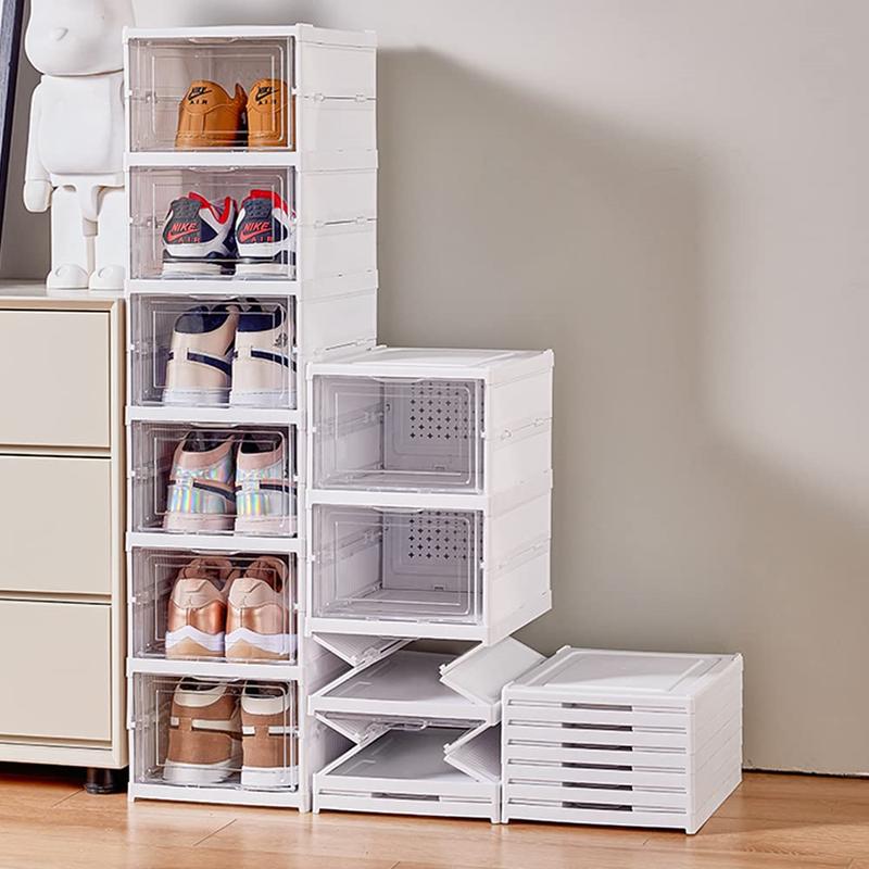 Lution Foldable Shoe Rack for Shoes up to Size 14 – 6-Layer Stackable Storage Box with Lids, Dustproof and Installation-Free Cover Organiser Leather