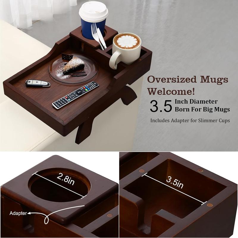 Couch Cup Holder, 4-in-1 Side Couch Arm Tray with Phone&Pad Holder, Sofa Clip on Side Table for Wide Couches Arm, Suitable for Home Drinks Remote Snacks