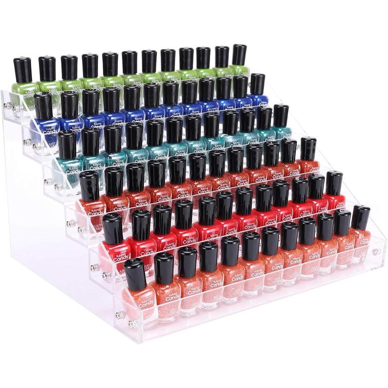 Clear Nail Polish Paint Organizer Holder Rack Shelf 6 Tier Acrylic Tattoo Ink Essential Oil Display Stand Holds Up to 48-96 Bottles for Table (Fit 1-2oz Bottles)