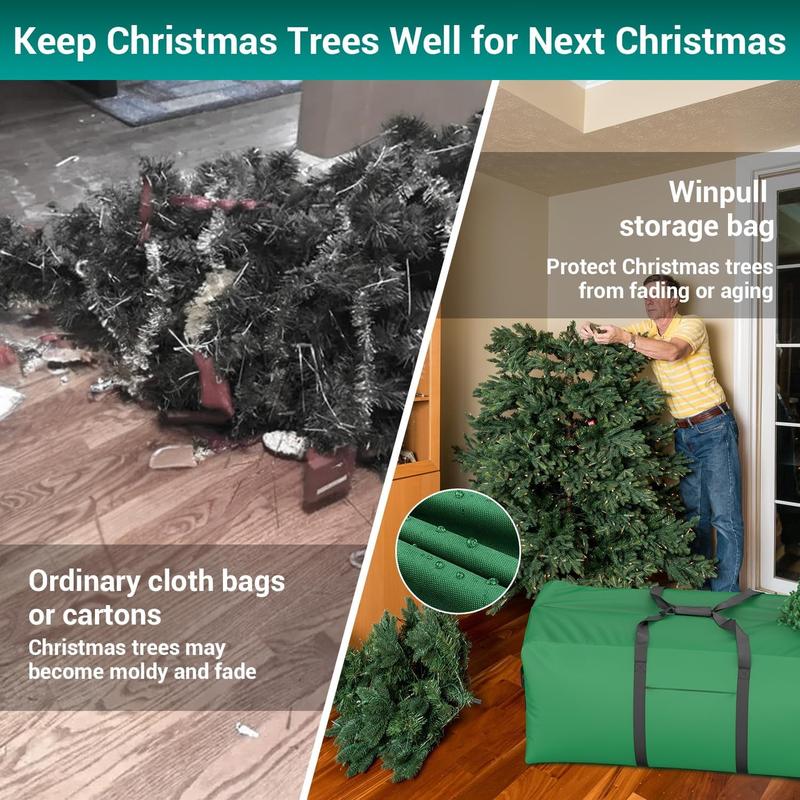 Rolling Christmas Tree Storage Bag, Waterproof Anti-Tear Heavy-Duty 600D Oxford Cloth Christmas 9 Ft Tree Storage Box with Rolling Wheels,Dark green