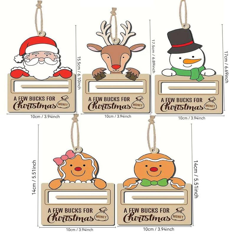 Wooden Christmas Money Holder, 1 Count 5 Counts Cute Cartoon Christmas Tree Hanging Decorations for Money Holder, Festive & Party Supplies for Home & Office Decor