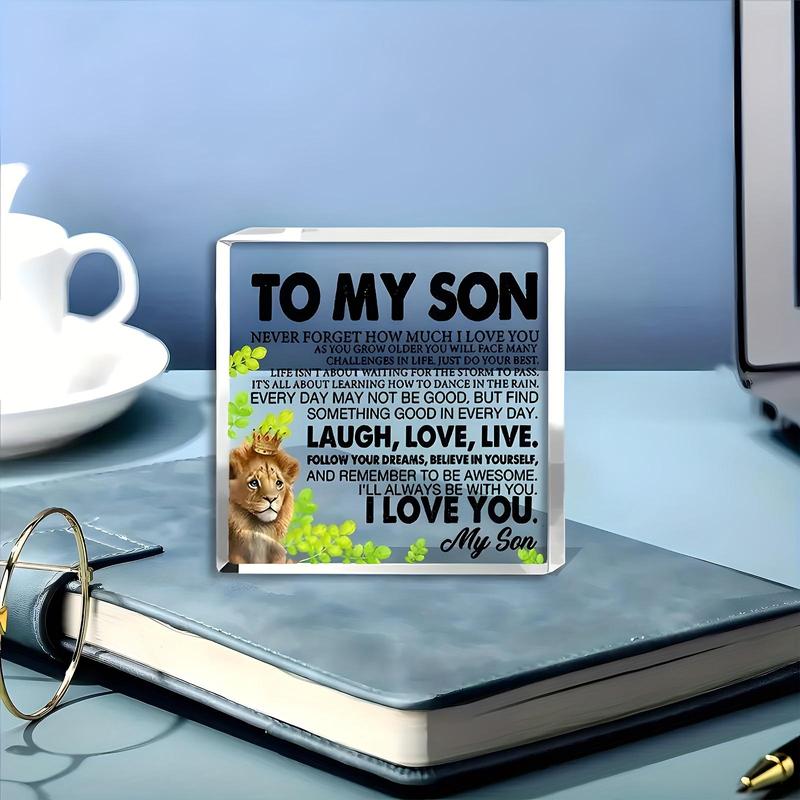 Acrylic Letter & Lion Pattern Ornament, To My Son Themed Decorative Plaque, Desktop Decor Supplies for Living Room Bedroom