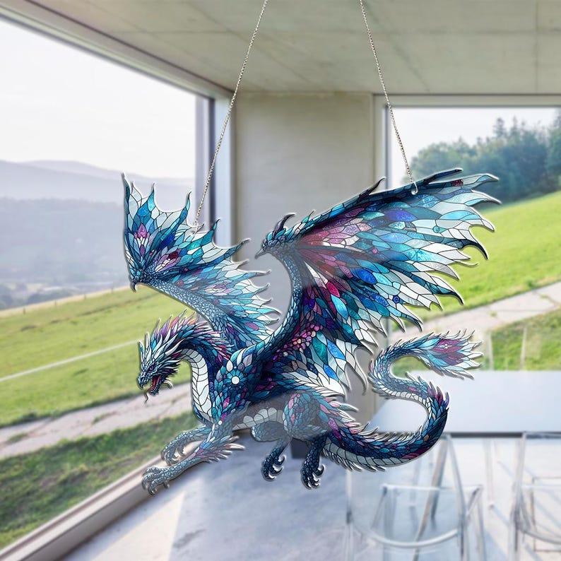 Blue Dragon Acrylic Window Hanging, Dragon Inspired Art, ACRYLIC Material, Dragon Decor, Dragon Lover Gift, Fantasy Dragon Gift Hangable Ornaments