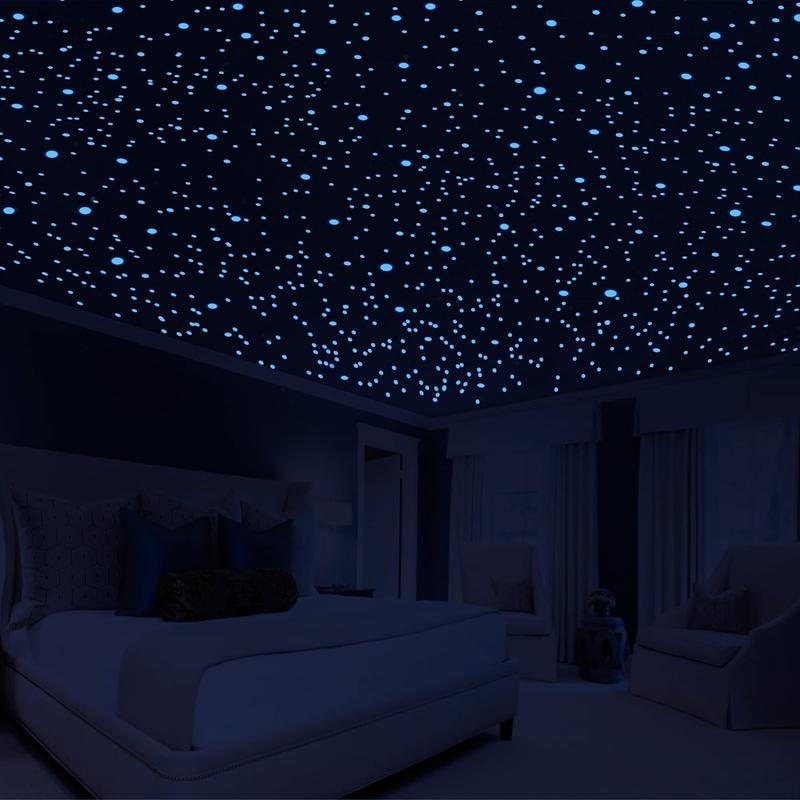 808 PCS Glow in The Dark Stars for Ceiling, Glowing Wall Decals Decor Stickers,(404 Pcs Green and 404 Sky Blue)3D Adhesive Dots Decor Starry Sky Decor for Kids Bedroom or Birthday Gift Decorative Ornaments