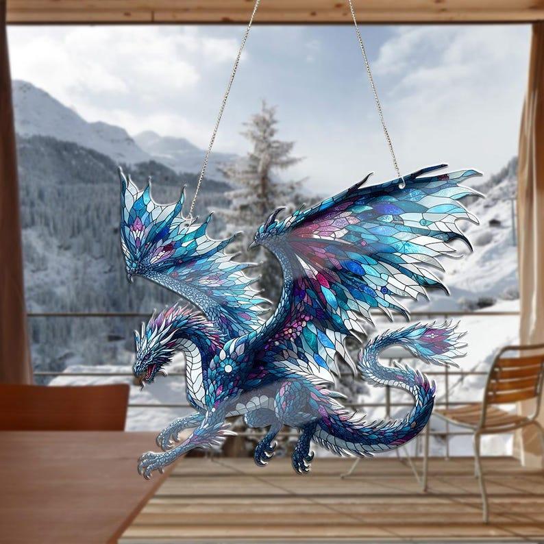 Blue Dragon Acrylic Window Hanging, Dragon Inspired Art, ACRYLIC Material, Dragon Decor, Dragon Lover Gift, Fantasy Dragon Gift Hangable Ornaments