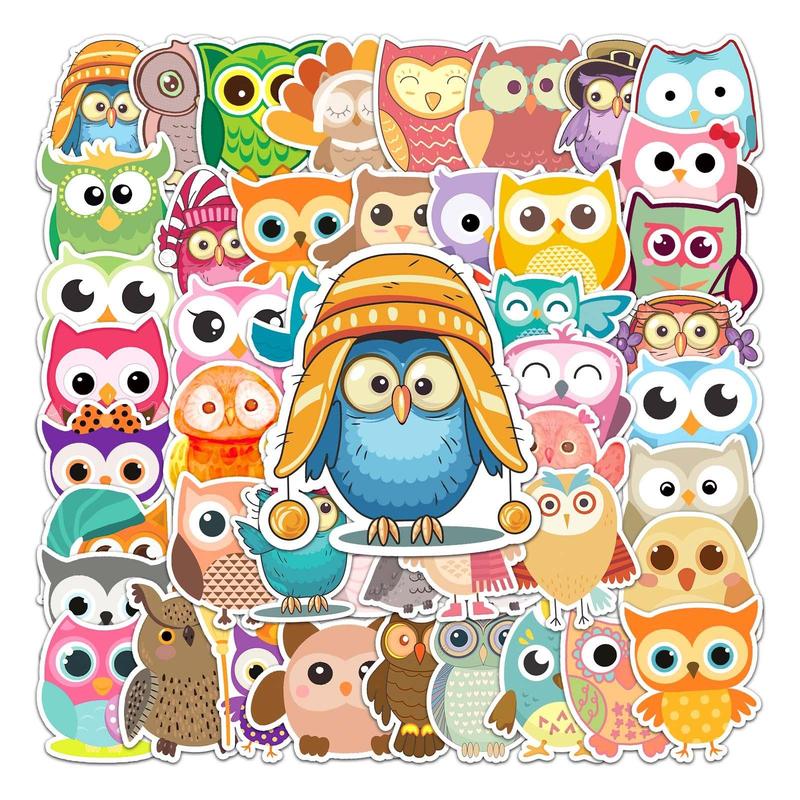 50pcs Cartoon Owl Pattern Sticker, Waterproof Cartoon Sticker, Decoration Sticker For Phone Case, Computer, Guitar, Bag, Water Cup, Scrapbook