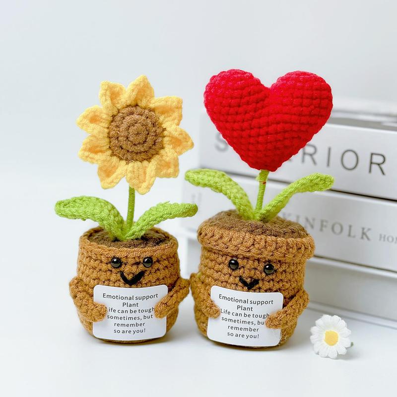 Crochet Potted Sunflower Plant, 1 Count Creative Knitted Potted Plant, Mini Cute Emotional Positive Succulent Positive Life Potato Doll Ornament