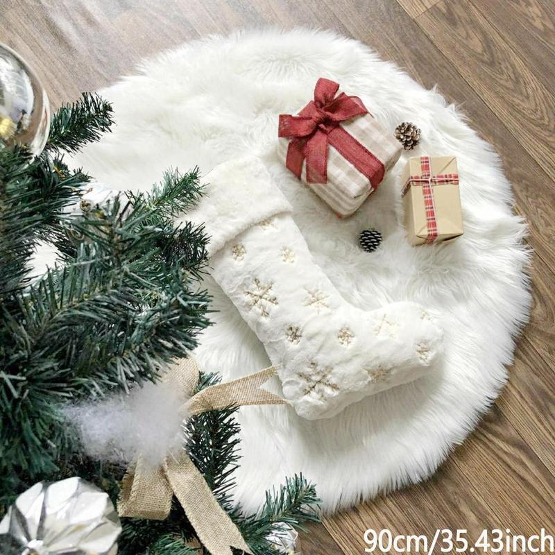 Solid Color Christmas Tree Skirt, 1 Count Soft Plush Faux Fur Xmas Tree Skirt, Holiday Party Decoration Supplies for Home Party Festival