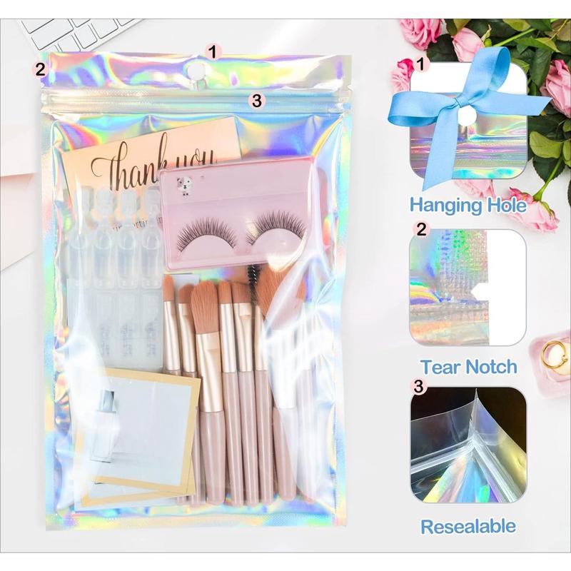 Resealable Holographic Bags Small Ziplock Plastic Smell Proof Baggies for Party Favor Food Storage, Lip Gloss, Candy, Cosmetic Packaging