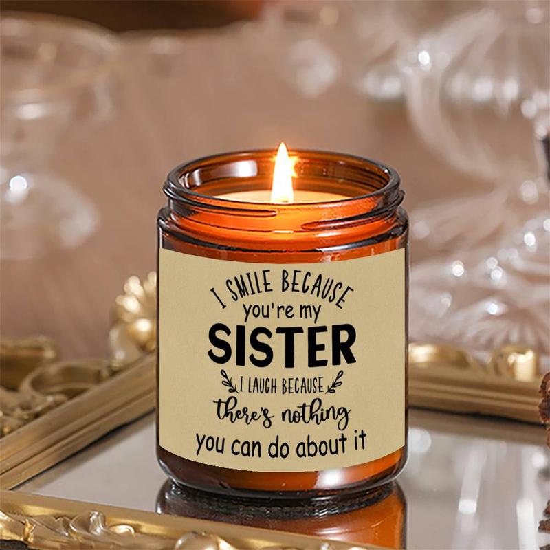 Smile Because You're My Sister Jar Shaped Lavender Scented Soy Wax Candle, Funny Sisters Candle, Perfect Gifts for Older Sister Little Sister Twin Women