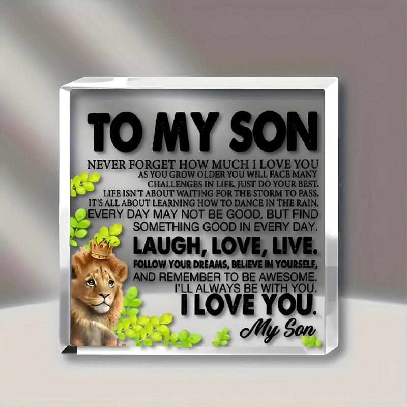 Acrylic Letter & Lion Pattern Ornament, To My Son Themed Decorative Plaque, Desktop Decor Supplies for Living Room Bedroom