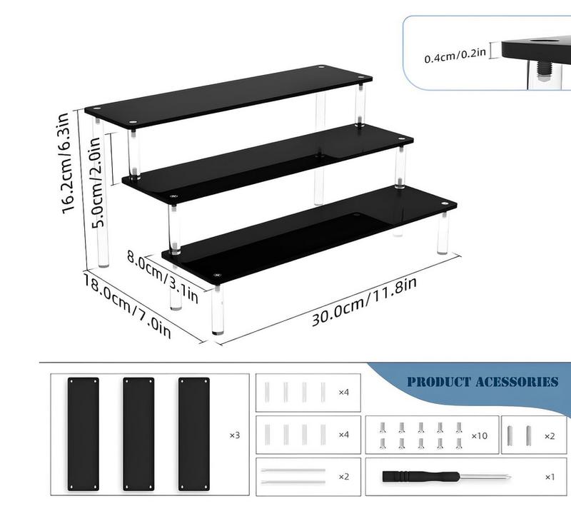 Black Acrylic Shelf Riser - 3 Tier Perfume Organizer Cologne Display Stand - Large Cupcake Stand Shelf for Desserts Holder Collection Cosmetic Products Tabletop Use bathroom storage