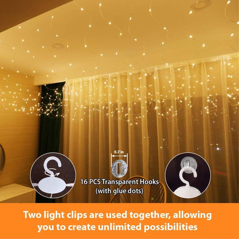 HXWEIYE 300LED Fairy Curtain Lights, USB Plug in 8 Modes Christmas Fairy String Hanging Lights with Remote Controller for Bedroom, Indoor, Outdoor, Weddings, Party, Decorations