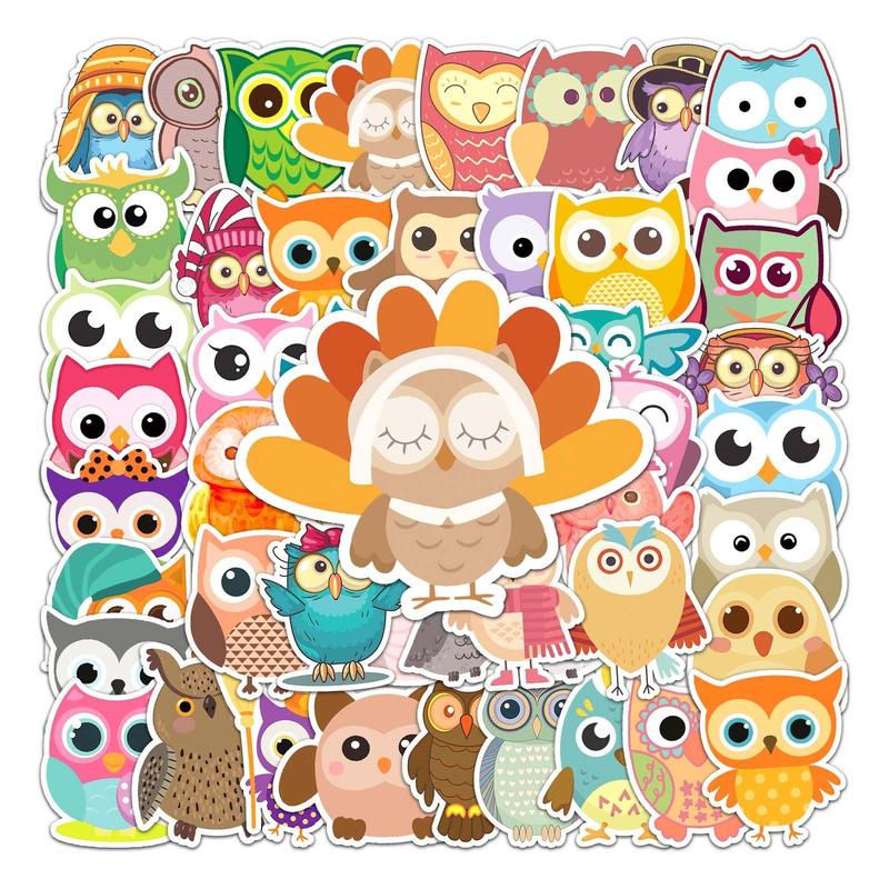 50pcs Cartoon Owl Pattern Sticker, Waterproof Cartoon Sticker, Decoration Sticker For Phone Case, Computer, Guitar, Bag, Water Cup, Scrapbook