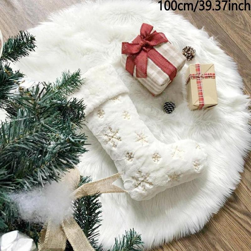 Solid Color Christmas Tree Skirt, 1 Count Soft Plush Faux Fur Xmas Tree Skirt, Holiday Party Decoration Supplies for Home Party Festival