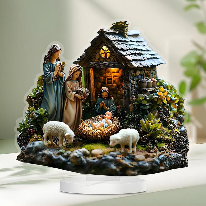 Nativity Scene Design Acrylic Desktop Ornament, 1 Count 2D Acrylic Desktop Decoration, Ideal Christmas & Housewarming Gift for Friends Family