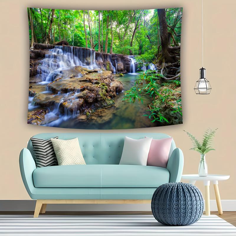 Christmas 2024 Ornament - Vibrant Forest Creek Landscape Photo Tapestry - Polyester Wall Hanging for Living Room, Bedroom, Office, and Party Decor Decoration