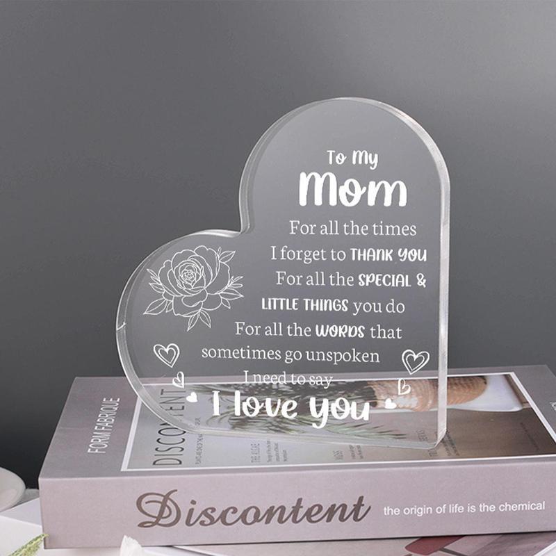 Risamil Heart Shaped Acrylic Block, Flower & LetterPattern Decorative Ornament, Room DecorInspirational Creative Gift for Mom