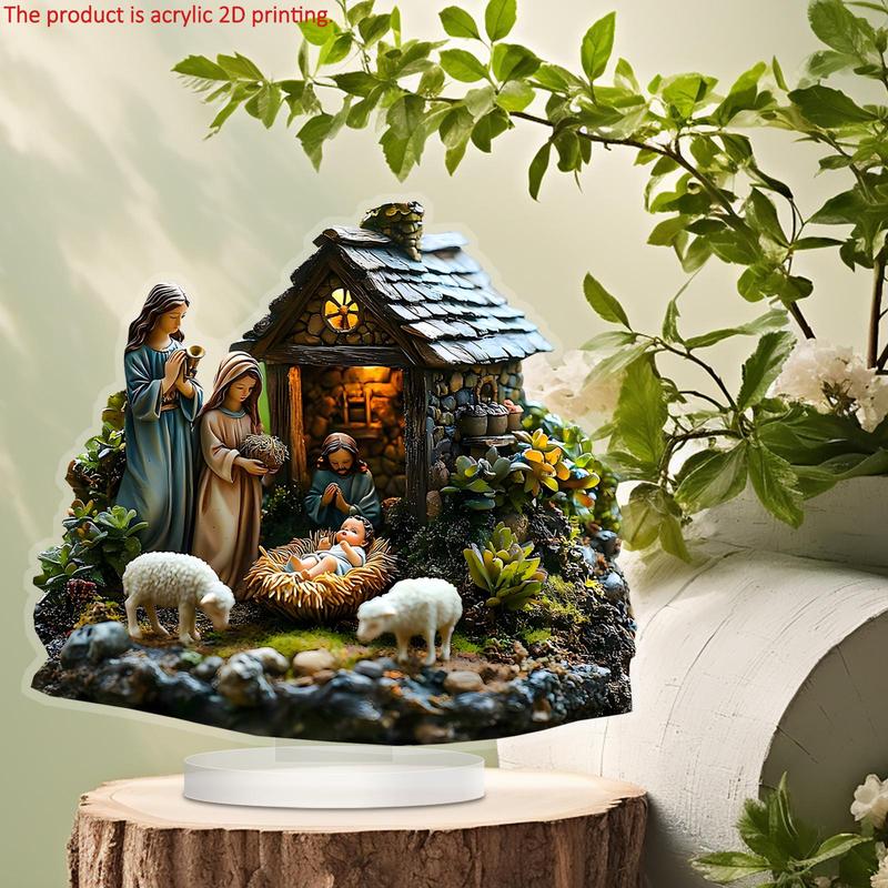 Nativity Scene Design Acrylic Desktop Ornament, 1 Count 2D Acrylic Desktop Decoration, Ideal Christmas & Housewarming Gift for Friends Family