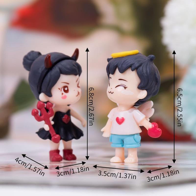 2pcs Angel and Devil Couple Design Desktop Decoration Craft, Cute Cartoon Resin Ornament, Creative Micro Landscape Decoration for Home