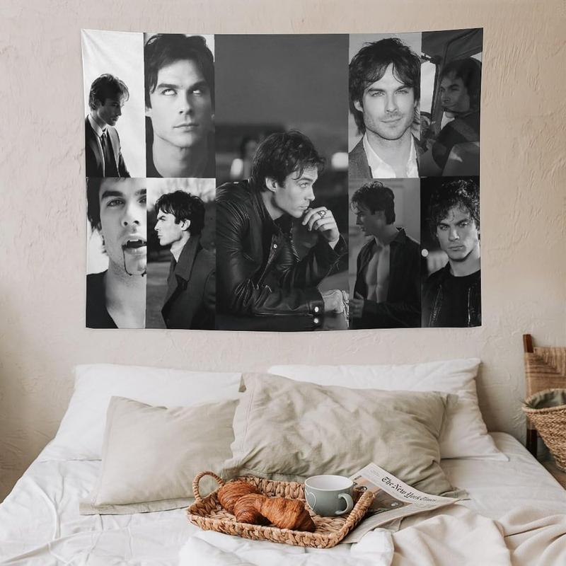 Damon Salvatore Celebrity and Decorations Ian Stuff American Pink Flags Wall Funny Tapestry Hanging Somerhalder Merch for Dorm Bedroom Decorative