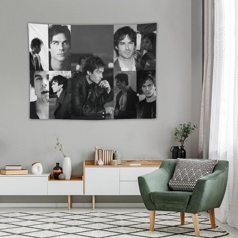 Damon Salvatore Celebrity and Decorations Ian Stuff American Pink Flags Wall Funny Tapestry Hanging Somerhalder Merch for Dorm Bedroom Decorative