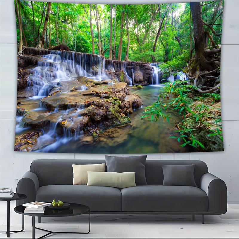 Christmas 2024 Ornament - Vibrant Forest Creek Landscape Photo Tapestry - Polyester Wall Hanging for Living Room, Bedroom, Office, and Party Decor Decoration