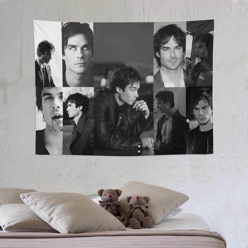 Damon Salvatore Celebrity and Decorations Ian Stuff American Pink Flags Wall Funny Tapestry Hanging Somerhalder Merch for Dorm Bedroom Decorative