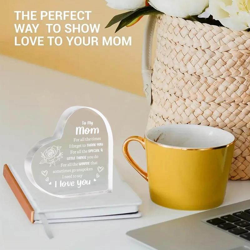 Risamil Heart Shaped Acrylic Block, Flower & LetterPattern Decorative Ornament, Room DecorInspirational Creative Gift for Mom