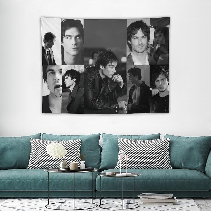 Damon Salvatore Celebrity and Decorations Ian Stuff American Pink Flags Wall Funny Tapestry Hanging Somerhalder Merch for Dorm Bedroom Decorative